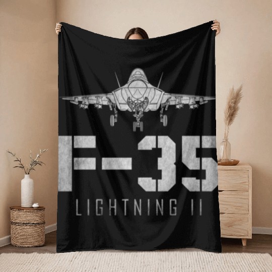 F 35 Lightning II US Airborne Fighter Pilot Throw Blankets