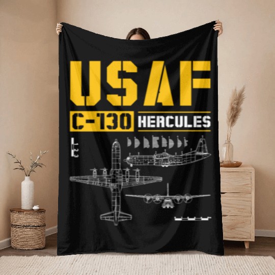 C 130 Hercules US Airborne Fighter Pilot Throw Blankets