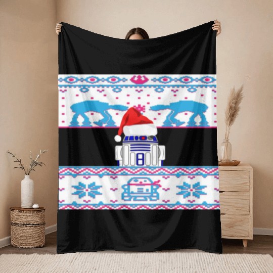 R2D2 Ugly Christmas Sweater Throw Blankets