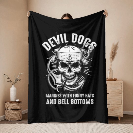 Devil US Navy Corpsman DOC Badass Army Veteran Throw Blankets