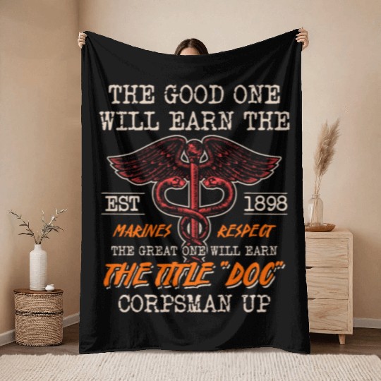 DOC Devil US Navy Corpsman Badass Army Veteran Throw Blankets