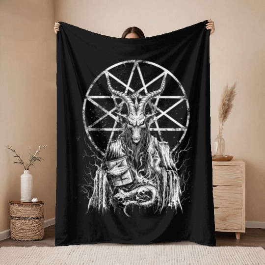 Demonic Baphomet Goat Throw Blankets