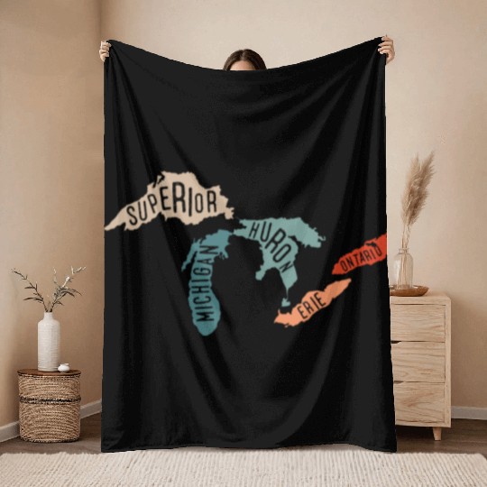 Great lakes USA, Michigan Lake Erie Lake Throw Blankets