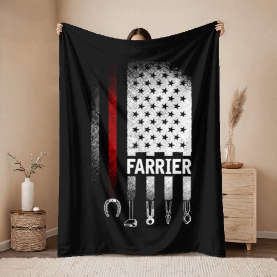 Farrier, US Patriotic Flag, Throw Blankets