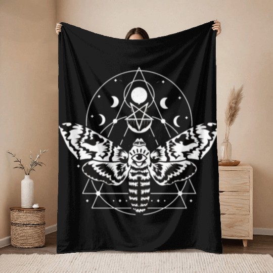 Moon Phases Motte - Pentagram Throw Blankets