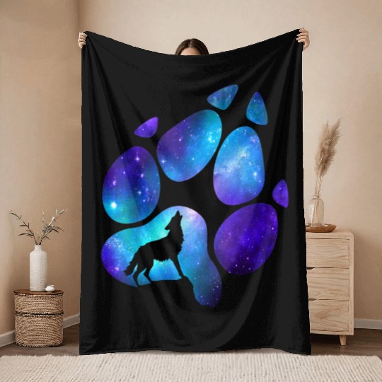 Wolf Paw Galaxy Wild Lone Wolves Double Exposure Throw Blankets
