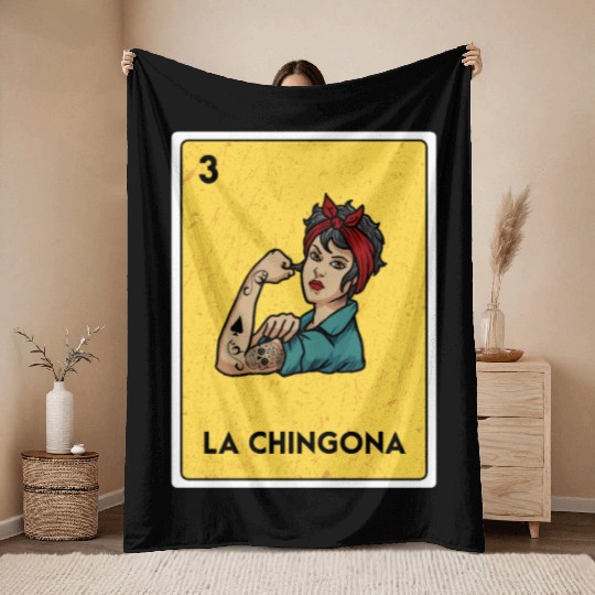 La Chingona Mexican Lottery Bingo Game Card Player Throw Blankets