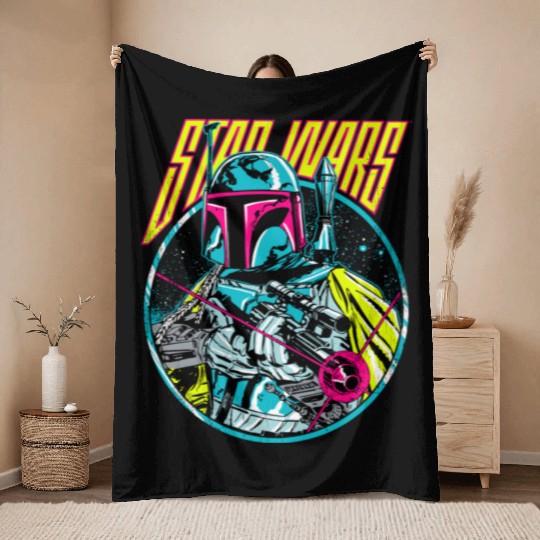 Star Wars Boba Fett Neon Blaster Vintage Graphic Throw Blankets