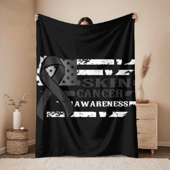 USA Flag SKIN Cancer Awareness Throw Blankets