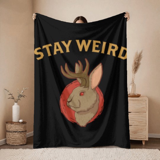 Stay Weird Cryptozoology Cryptid Jackalope product Throw Blankets