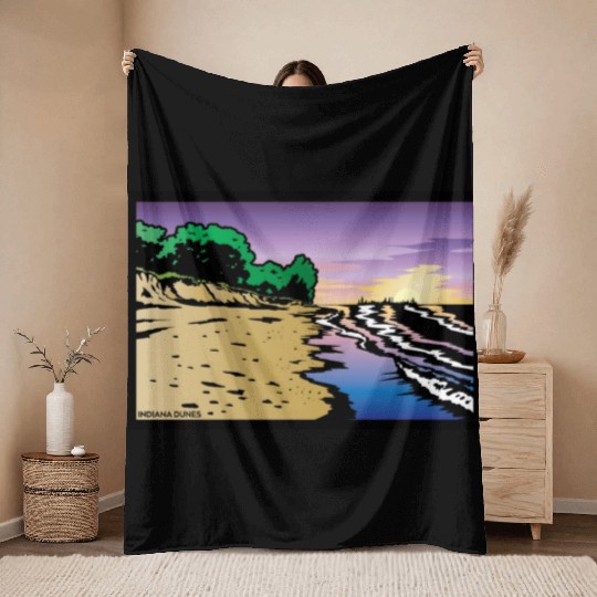 Purple Twilight Indiana Dunes Poster Throw Blankets
