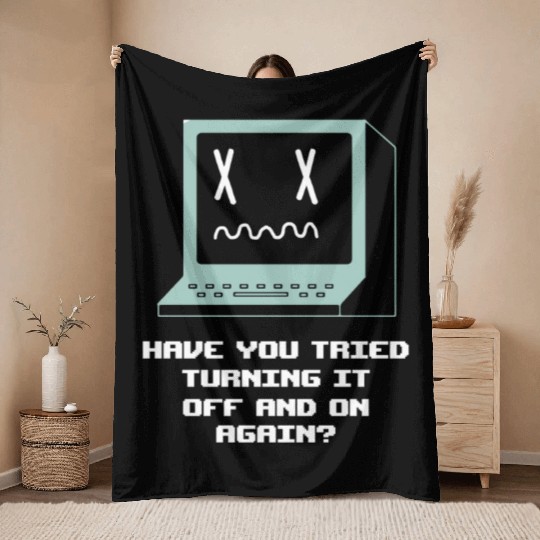 Computer Restart Geek Pun Apparel Throw Blankets