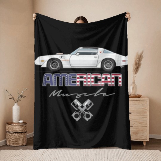 American Muscle Cameo White w Orange Graphics Throw Blankets