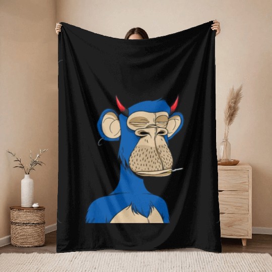 Blue bored monkey Throw Blankets