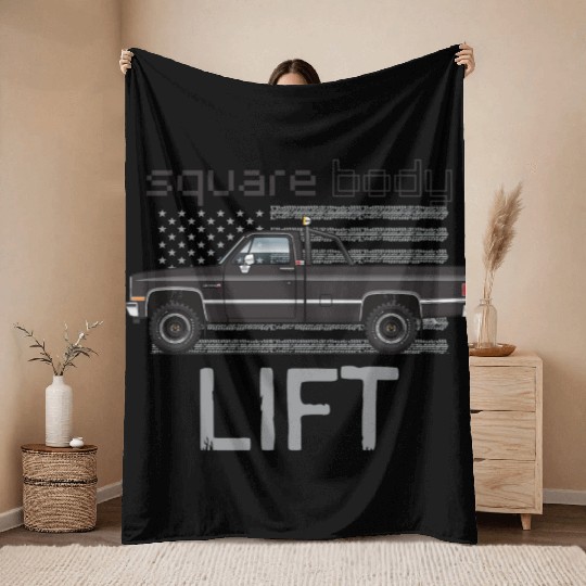 Square Body Lift Black Throw Blankets