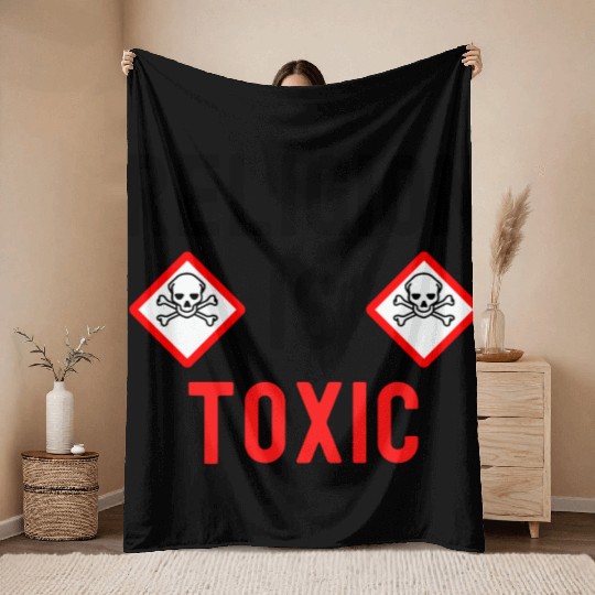 RELIGION Is TOXIC Skull Crossbones toxicity symbol Throw Blankets
