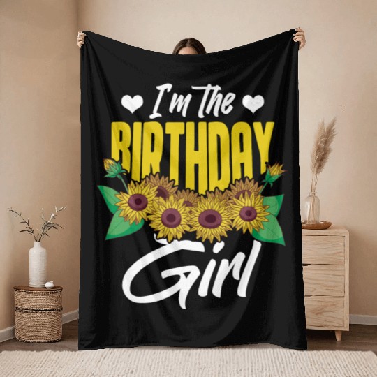 Cute Sunflower Birthday Girls Flowers Throw Blankets