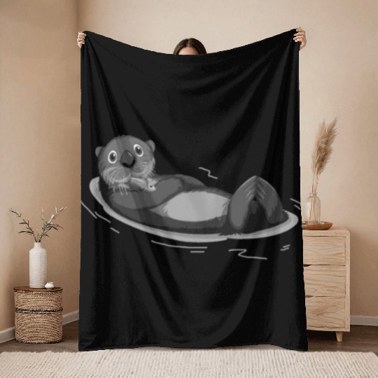 Lazy Sea Otter Funny Otters Throw Blankets