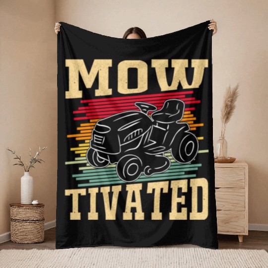 Landscaper Humor Motivated Lawn Mower Funny Garden Throw Blankets