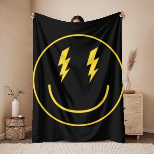 Lightning Smiley Face Emoticon Happy Face Smileyhi Throw Blankets
