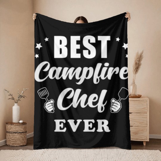 Camper Campfire Cook Throw Blankets