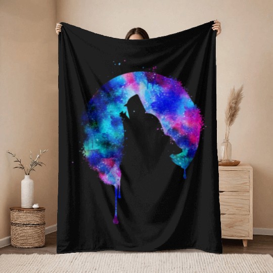 Howling wolf full moon wolves galaxy stars sky Throw Blankets