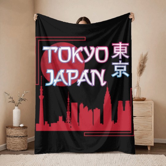 Japan Tokyo skyline streetwear design Throw Blankets