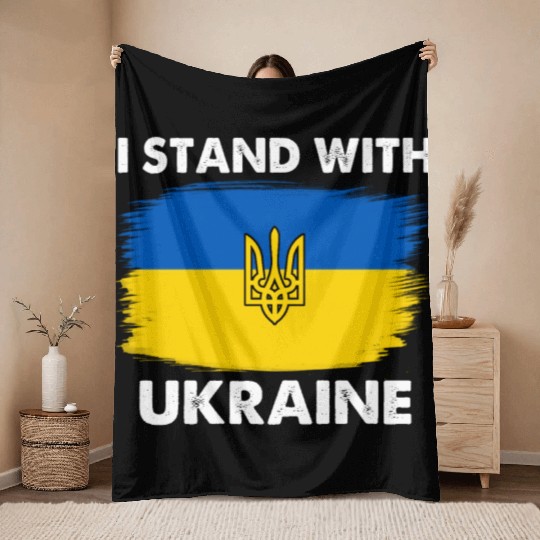 I Stand with Ukraine Ukraine Flag Throw Blankets