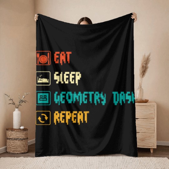 Eat sleep geometry dash repeat retro Jumper Repeat Throw Blankets