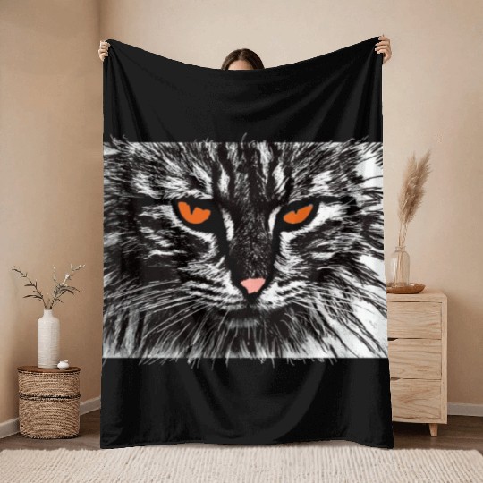 funny cat face Throw Blankets