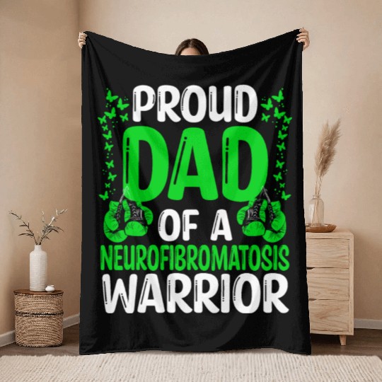 Neurofibromatosis Movement Ribbon Dad of a Warrior Throw Blankets