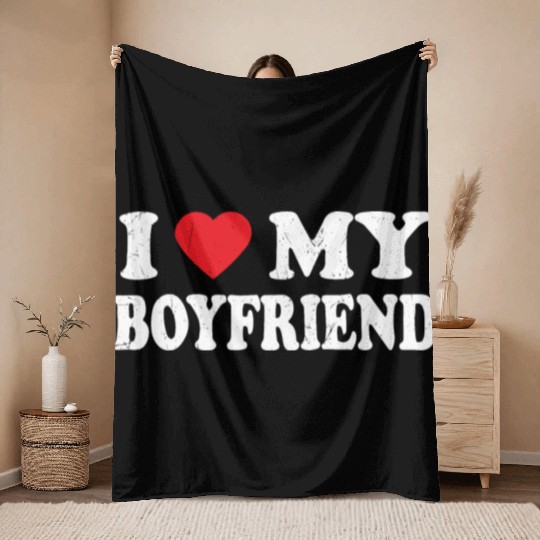 I Love My Boyfriend Grunge Heart Throw Blankets