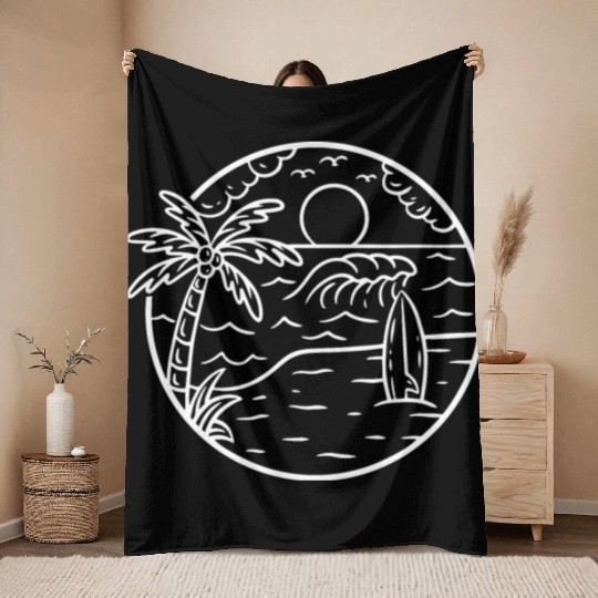 Beach Wave View Sunrise Nature Throw Blankets