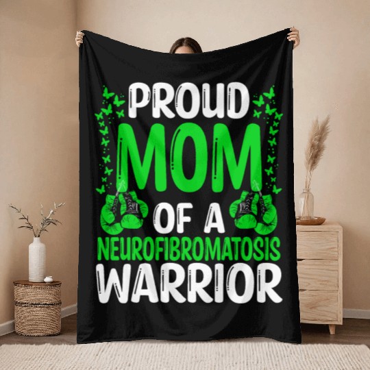 Neurofibromatosis Movement Ribbon Mom of a Warrior Throw Blankets