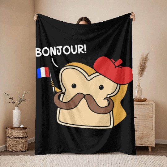 France French Humor Foodie Bonjour French Bread Throw Blankets