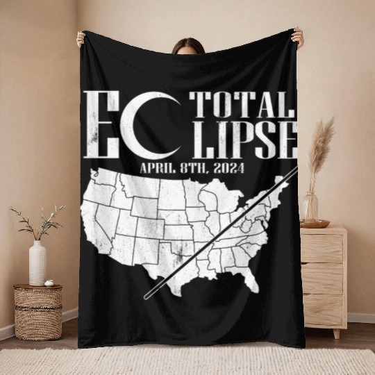 USA Map Path Of Totality 4.8.24 Total Eclipse Throw Blankets