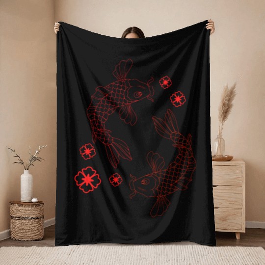 Japanese Koi Fish Carp Graphic Design Throw Blankets