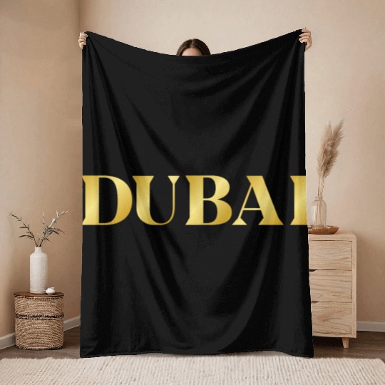 Modern Gold Glam Dubai City Typography Throw Blankets