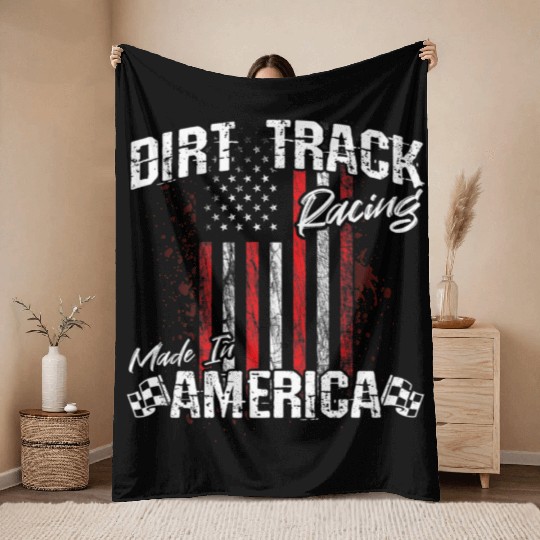 Dirt Track Racing Made In America Throw Blankets