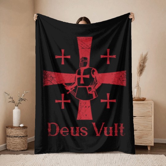Deus Vult God Wants It Latin Templar Knight Throw Blankets
