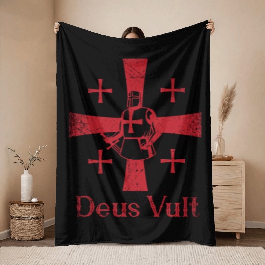 Deus Vult God Wants It Latin Templar Knight Throw Blankets