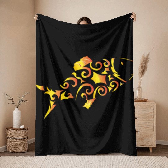 Artsy gold fish Throw Blankets