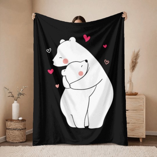 Cute Mama and Baby Bear Cub Hugging Mothers Day Throw Blankets