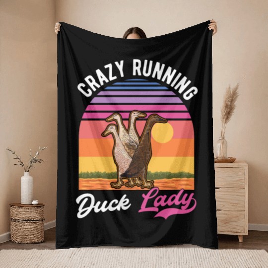 Crazy Running Duck Lady Indian Throw Blankets