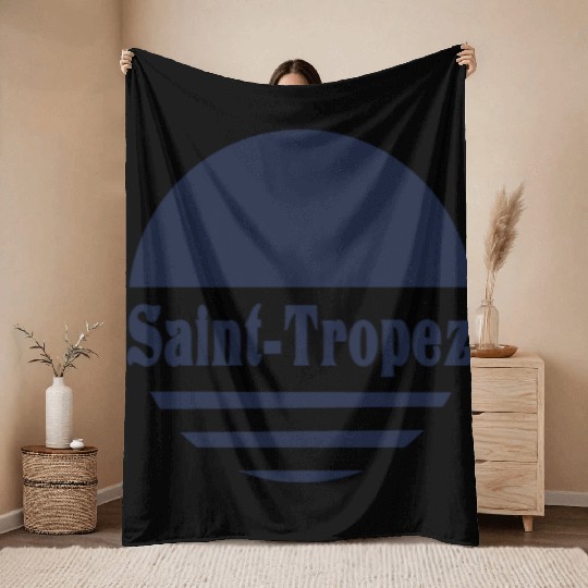 Saint Tropez - Navy Retro Sun Aesthetic Throw Blankets