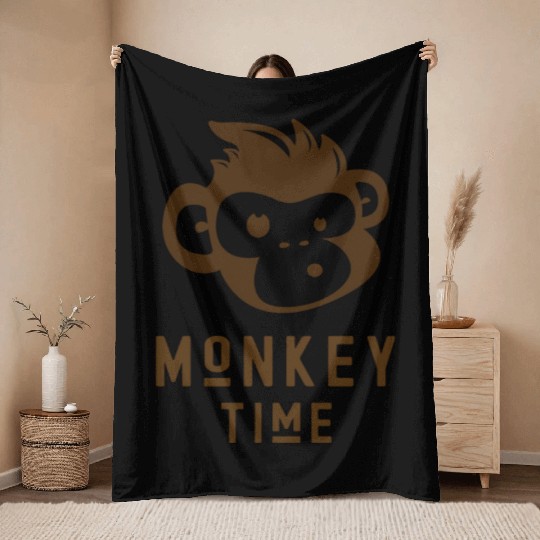 It's Monkey Time Cute Funny Monkey Face Throw Blankets