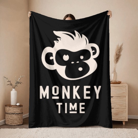 It's Monkey Time Cute Funny Monkey Face Throw Blankets