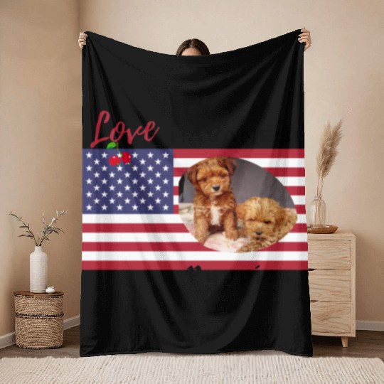 US flag Havanese puppies girls Throw Blankets