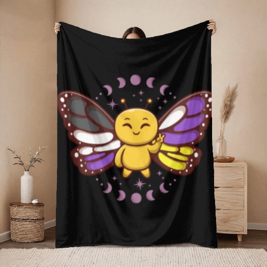 Gender Non-Binary Monarch Butterfly Subtle Pride Throw Blankets