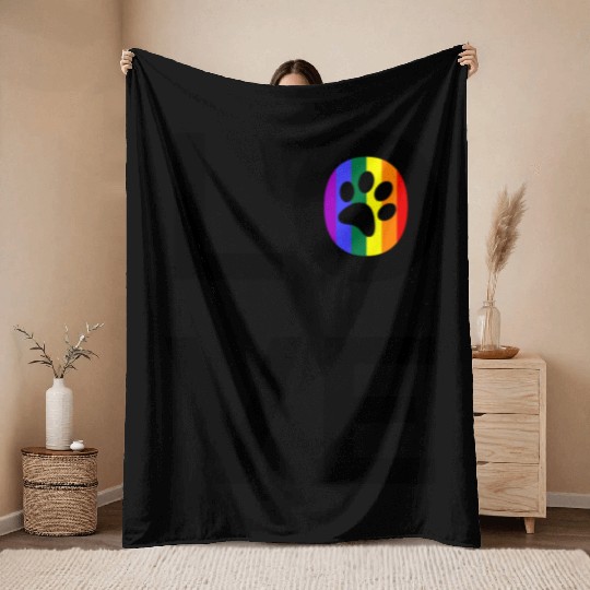 Cat Paw Love LGBT Pride Rainbow Flag Throw Blankets